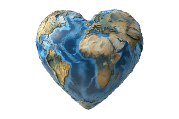 Heart shaped Earth isolated on transparent background