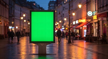 Green Screen Billboard in Urban City at Night