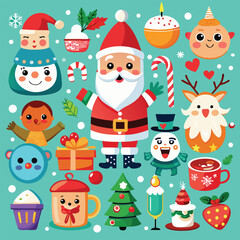 Cheerful Christmas Collection Festive Holiday Themed Graphic Set with Traditional Colors