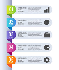 Vertical infographic template for business presentations. Five steps or processes with icons and space for data