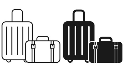 Flat vector luggage illustration with outlined and filled icons, ideal for UI UX design, packing guides, and travel branding. Travel icon set. Minimal luggage illustration. Vector suitcase design.