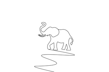 Elephant one line drawing of minimalist vector icon with black and white background
