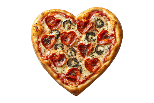 Heart shaped pizza isolated on transparent background - Powered by Adobe