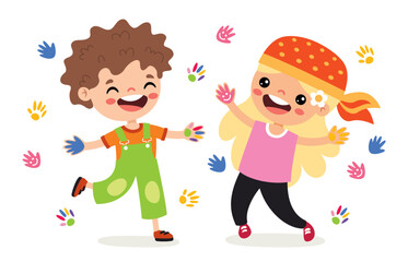 Children Having Fun With Painted Hands