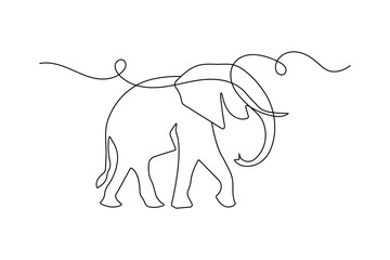 Elephant one line drawing of minimalist vector icon with black and white background
