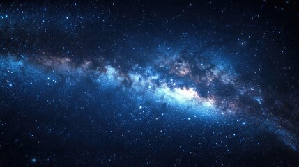 Fototapeta premium A cosmic view of the milky way galaxy with stars and nebulae in a dark blue and purple space background