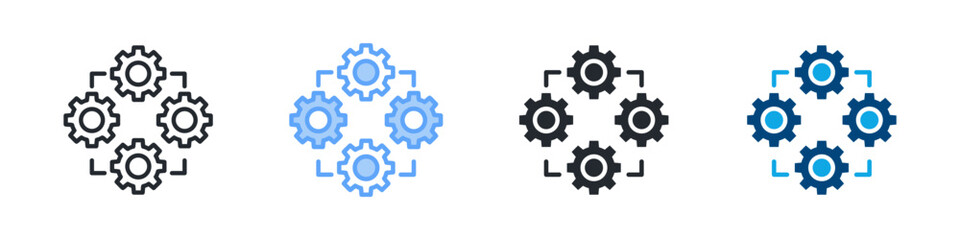 Process Icon Set Multiple Style. Design In Outline, Blue, Glyph, Dualtone