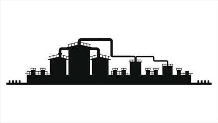 Obraz premium (Water Treatment Plants)Industrial Plant Vector Silhouette Against a Light Background/A simple, clean silhouette of an industrial plant, featuring various storage tanks and pipes.