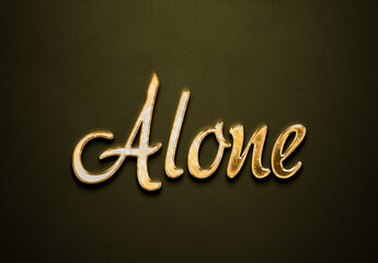 Old gold text effect of word Alone with 3D glossy style Mockup.