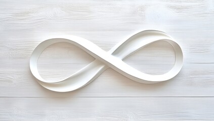 White infinity symbol on light wood