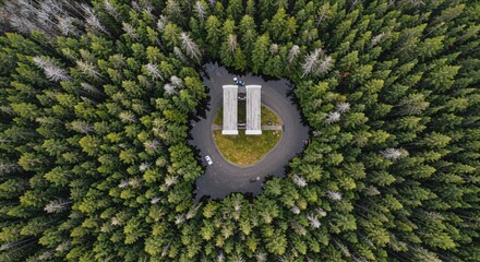a small house in the middle of a forest