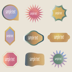 A modern set of vector badges, labels, and ribbons featuring fluid gradients and minimalist designs for promotions.