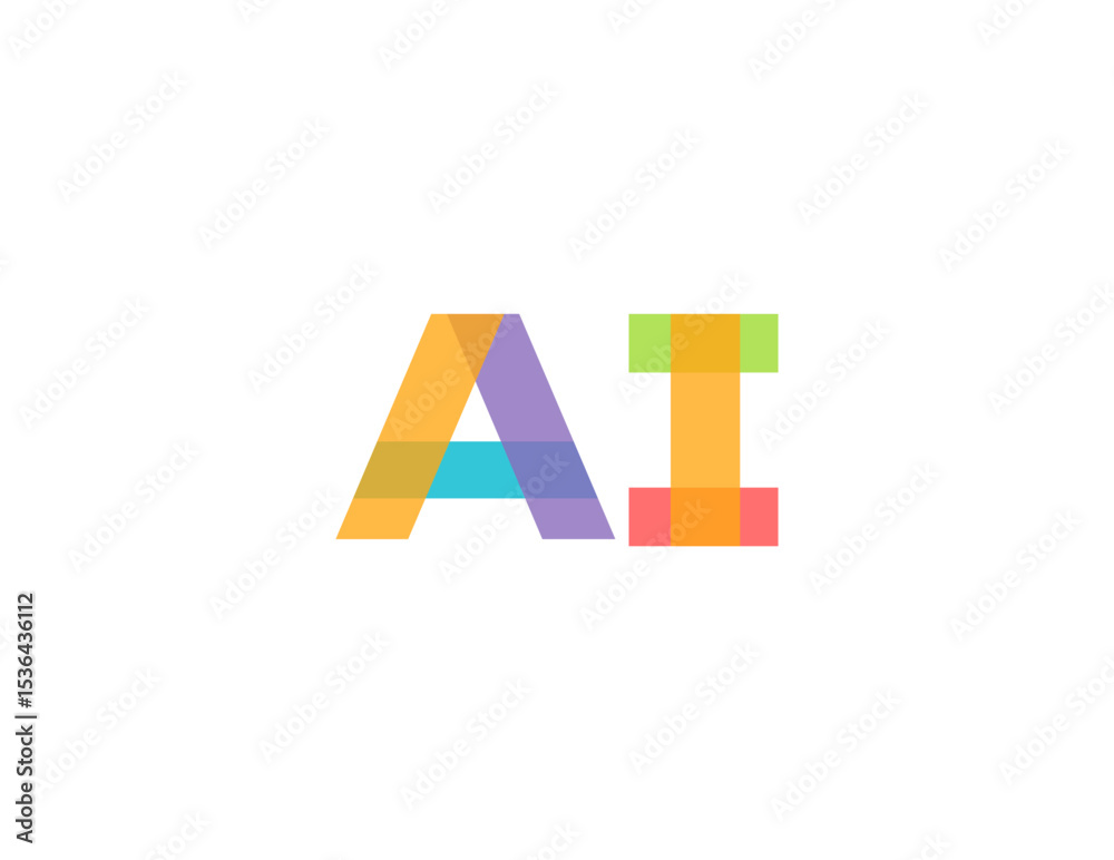 Poster ai color blocky logo monogram design for tech, chatbot, virtual assistant, neural network, saas, sma