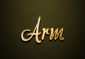 Old gold text effect of word Arm with 3D glossy style Mockup.