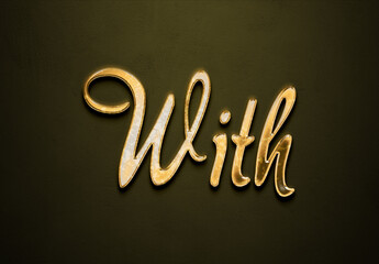 Old gold text effect of word with with 3D glossy style Mockup.