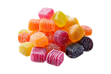 pile of hard candies isolated on transparent background