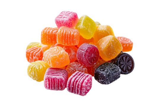pile of hard candies isolated on transparent background