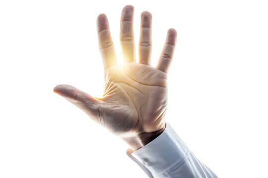 Open hand reaching for light bright future success hope concept