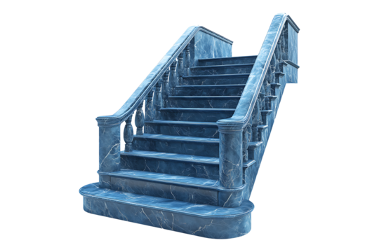 Marble blue staircase with stairs isolated on transparent background
