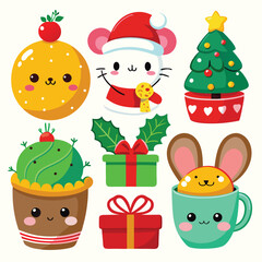 Cheerful Christmas Collection Festive Holiday Themed Graphic Set with Red Green and Gold Elements