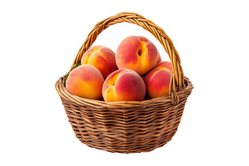 peach fruit in a wicker basket isolated on transparent background