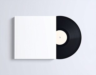 mockup of a blank vinyl record partially out of square paper sleeve