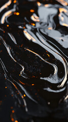 Abstract Shiny Black Liquid Surface with Golden Highlights