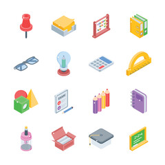 Get this handy bundle of school supplies isometric style icons