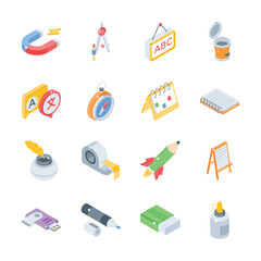 Get this handy bundle of school items isometric style icons