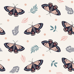 Seamless vector pattern Butterflies. Light background. For textiles, packaging, background