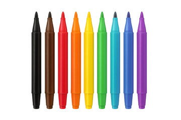 Set of bright colorful markers arranged in rainbow colors, isolated on transparent background, perfect for creative projects