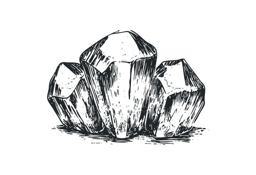 black and white crystals sketch on white clip art preview