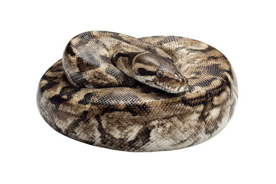 Ball python coiled in a resting position isolated on a transparent background serves as a versatile educational or wildlife marketing visual.