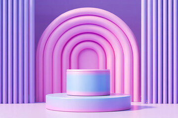 Obraz premium Pastel pink and purple product display podium with arch background