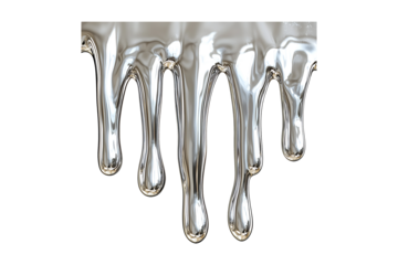 melted silver dripping isolated on transparent background