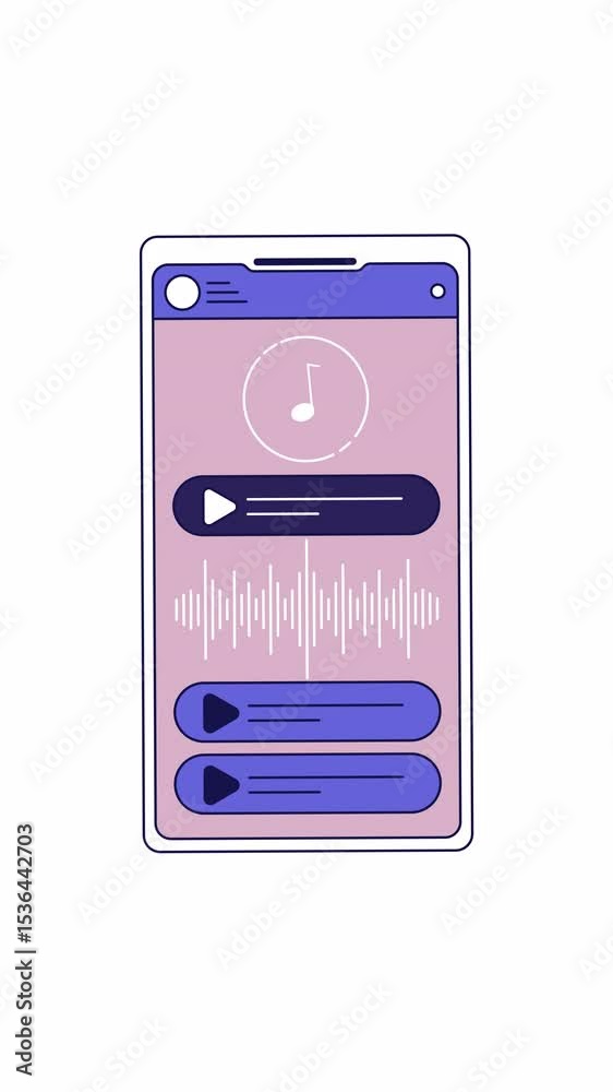 Poster music app interface with audio waveform 2d cartoon vertical animation. phone sound visualizer. smart