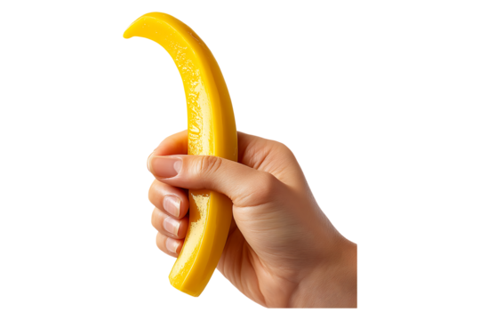 Hand holding vegetable peeler isolated on transparent background