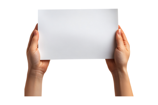 hands holding a blank sheet of paper isolated on transparent background - Powered by Adobe