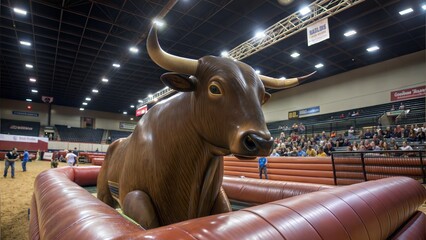 Large wooden mechanical bull used in rodeo competitions