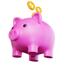 Piggy Bank with Falling Coins 3D Illustration