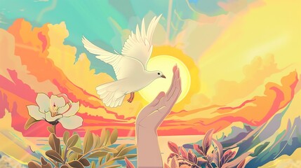 Obraz premium Serene Visions of Harmony: Exploring Peace-themed Illustrations through Symbolism, Color, and Emotional Resonance in Artistic Expressions