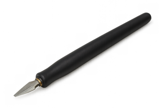 Black calligraphy pen with metal nib isolated on transparent background, ideal for graphic design projects