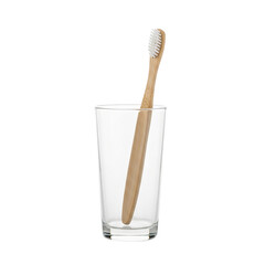 Natural Bamboo toothbrush in glass isolated on transparent background