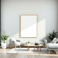 Modern minimalist living room with blank canvas