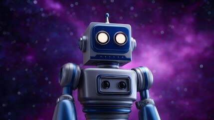 Fototapeta premium A robot using advanced technology to create a surreal cosmic landscape, painting stars on a canvas against a backdrop of a vibrant, visually stunning galaxy.