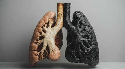 Naklejka premium Clean pair of lungs vs. blackened smokerâ€™s lungs, side-by-side health comparison