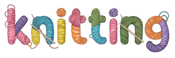 Knitting typography with yarn balls and needles &ndash; Great for craft blogs, textile shops, or DIY branding