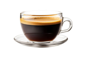 Rich intense espresso shot brewing in a clear glass cup a moment of pure caffeinated bliss with a isolated on transparent background. Generative Ai.