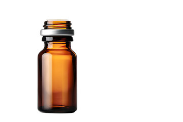An empty amber vial awaiting vital medication symbolizing hope and healing against dark backdrop isolated on transparent background. Generative Ai.