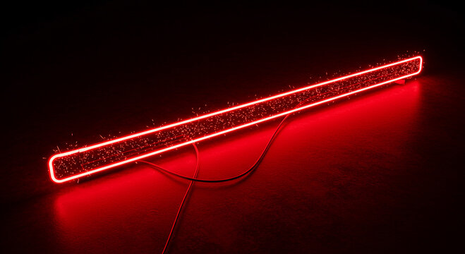 Abstract red neon light bar on a black surface creating a futuristic glow